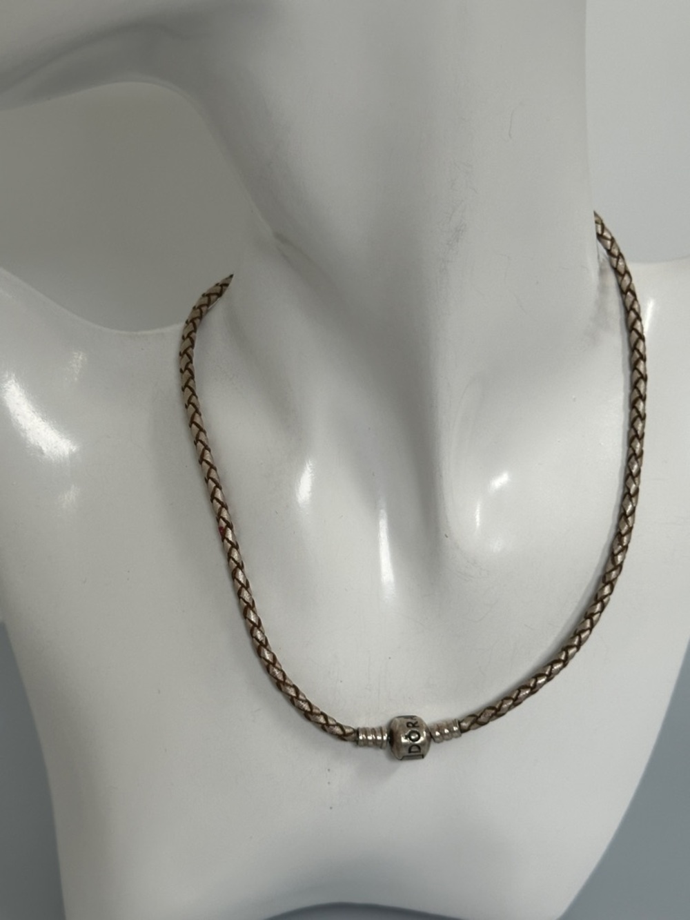 Pandora Two-Tone Braided Necklace with Signature Bead - Brown/Silver
